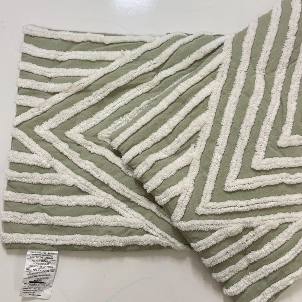 Pottery Barn Teen Dorm Modern Artisan Quilted Sham Standard Pair Sage/Ivory NWOT